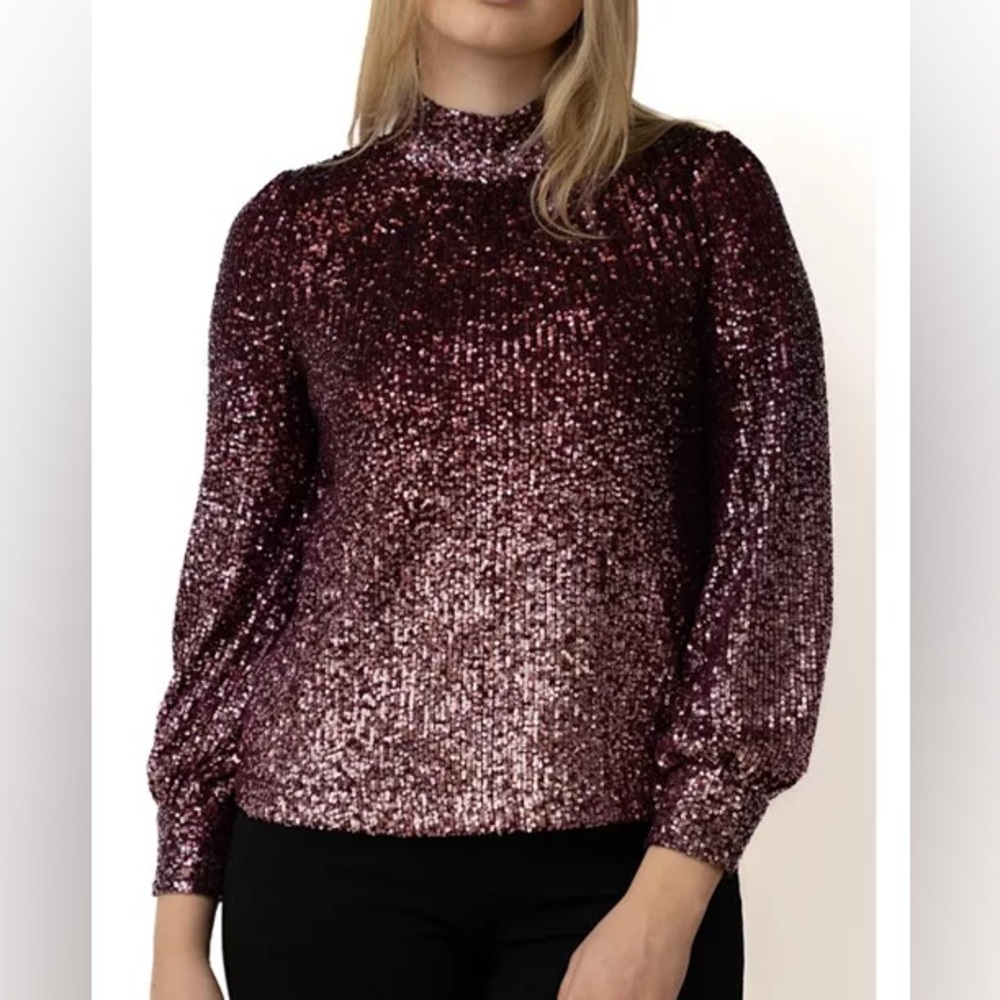 Cable & Gauge Women's‎ Mock Neck Sequin Blouse